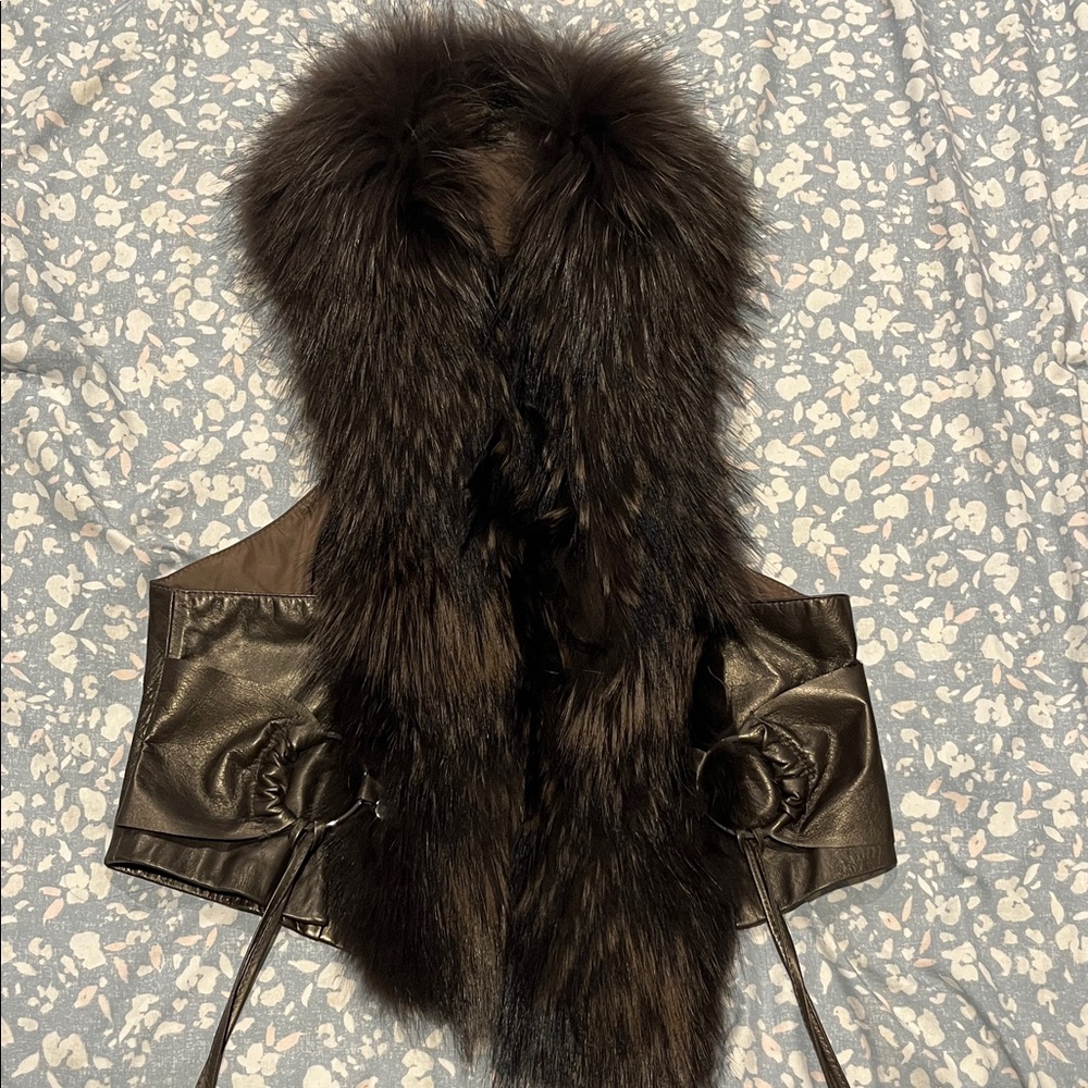 Dark Brown Fox Fur Collar Vest